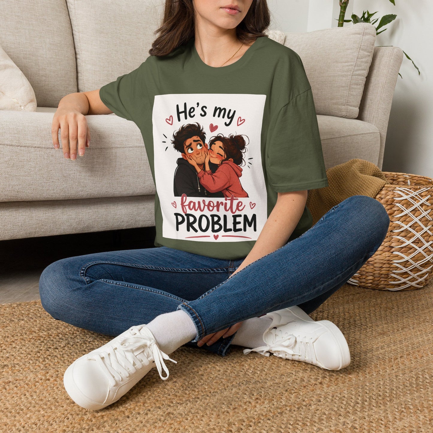 He’s My Favorite Problem T-Shirt — Cute Couple Cartoon Valentine Tee, Graphic Tee, Couple Tee, Funny Tshirt, Relationship Tshirt