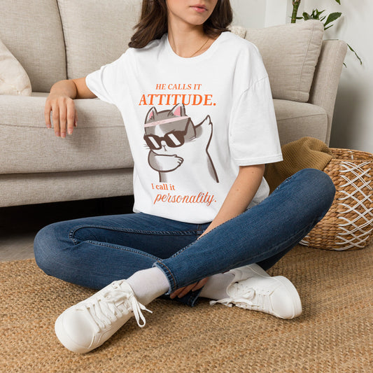 He Calls It Attitude Cat T-Shirt — Funny Cat Graphic Tee, Funny T-shirt, Relationship Tshirt