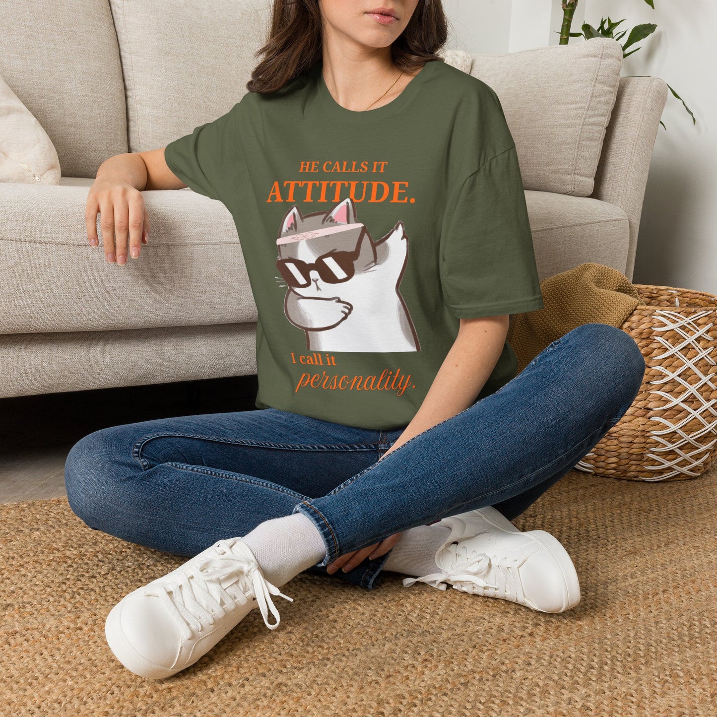 He Calls It Attitude Cat T-Shirt — Funny Cat Graphic Tee, Funny T-shirt, Relationship Tshirt
