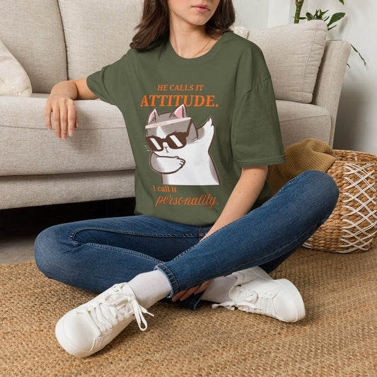He Calls It Attitude Cat T-Shirt — Funny Cat Graphic Tee, Funny T-shirt, Relationship Tshirt