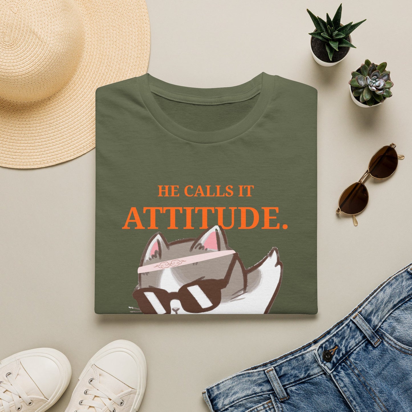 He Calls It Attitude Cat T-Shirt — Funny Cat Graphic Tee, Funny T-shirt, Relationship Tshirt